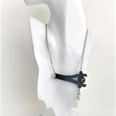 Black Pearl Necklace-handmade leather bags-handcrafted leather-unique design bag-luxury leather bag-stylish bag-OKOhandbags