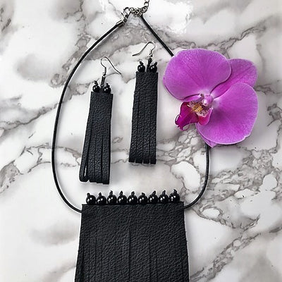 Margo necklace and earrings set-handmade leather bags-handcrafted leather-unique design bag-luxury leather bag-stylish bag-OKOhandbags