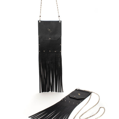 "Urban Chic" cell phone pouch with fringe.-handmade leather bags-handcrafted leather-unique design bag-luxury leather bag-stylish bag-OKOhandbags